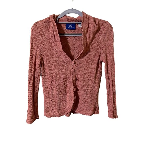 JH Collection petite crochet cardigan size Small pink button-down - Picture 1 of 6